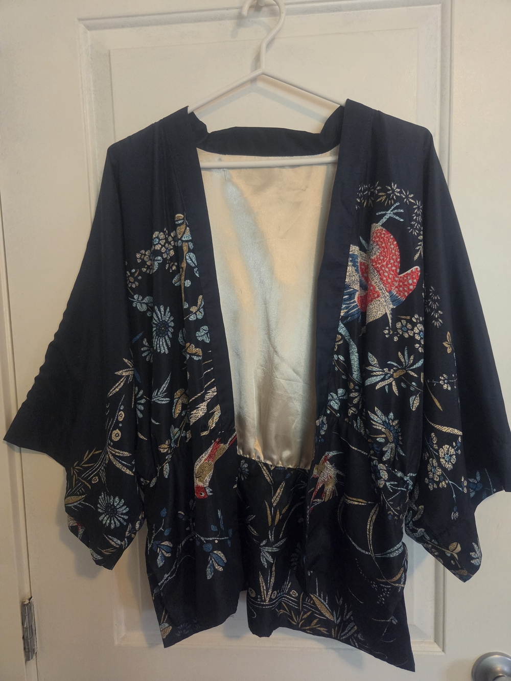Dark Blue Floral Kimono-Style Women's Sweater